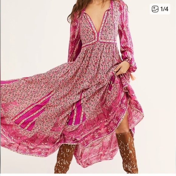 FREE PEOPLE Happy Feelings Midi/maxi Dress. Floral Pink/purple Multi. Size XS - Picture 5 of 16